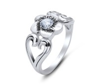 Flower Shaped With Heart Silver Ring NSR-3243